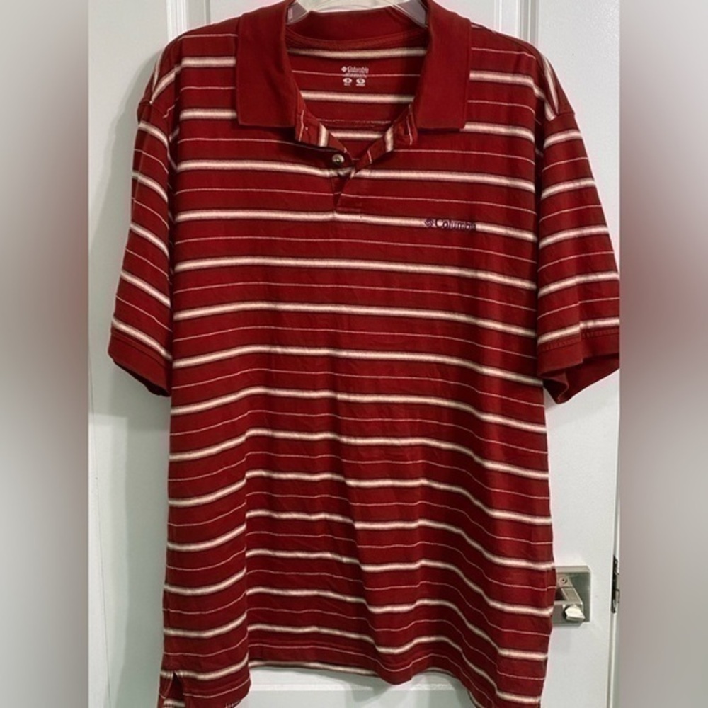 Columbia Red Striped Polo Performance Shirt Men's